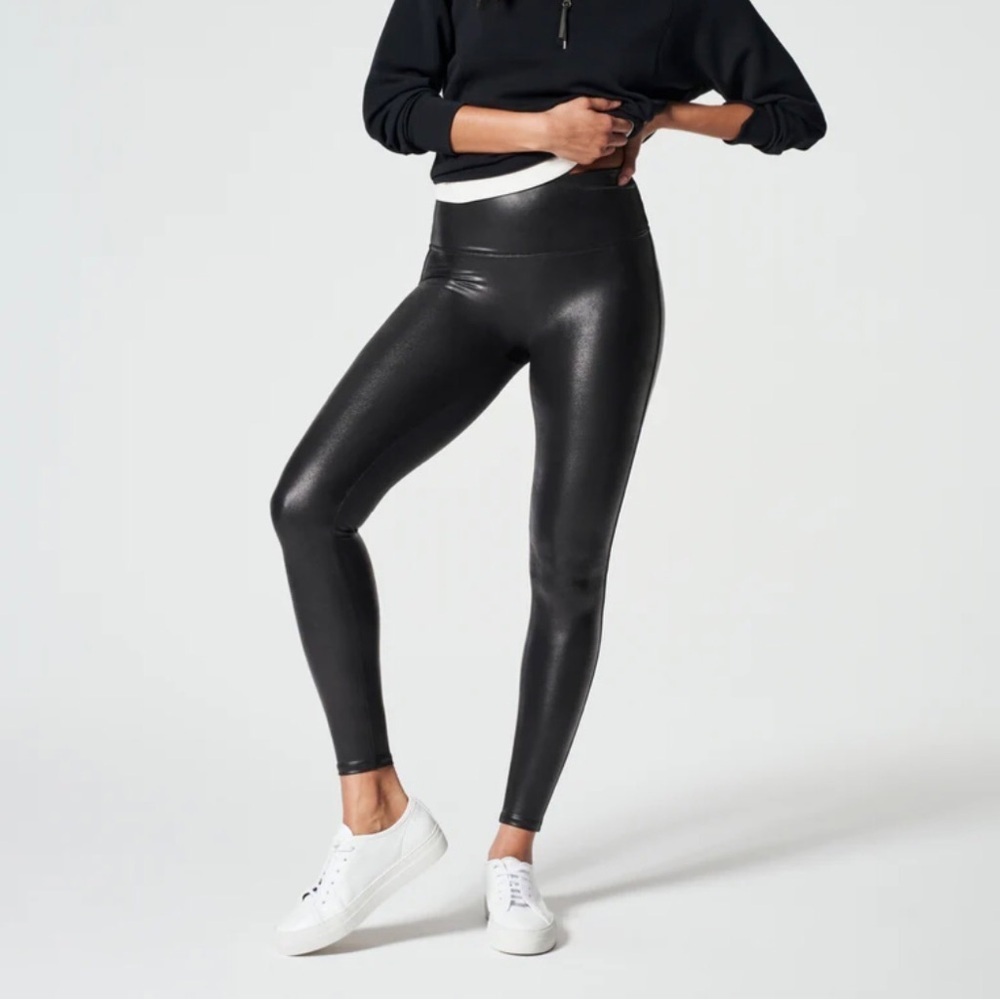 Spanx Faux Leather Black Leggings Size L